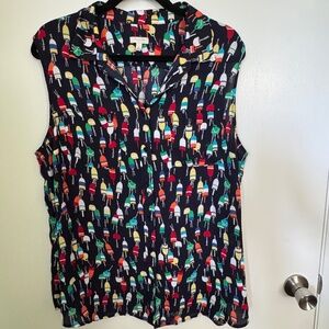 Talbots XL Sleeveless Button Down Blouse Nautical Buoy Print Top